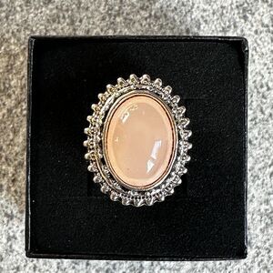 NWB Oval Rose Quartz Vintage-inspired Silver Art Deco Ring Size 9
